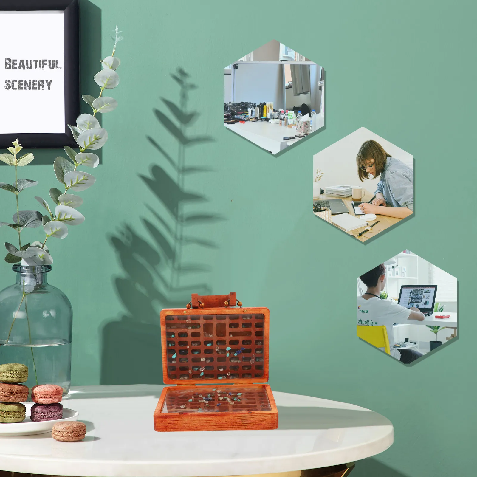 

Деревянная коробка для хранения камней, винтажный органайзер для драгоценных камней, шкатулка для хранения, витрина в ретро-стиле, деревянный держатель для кристаллов