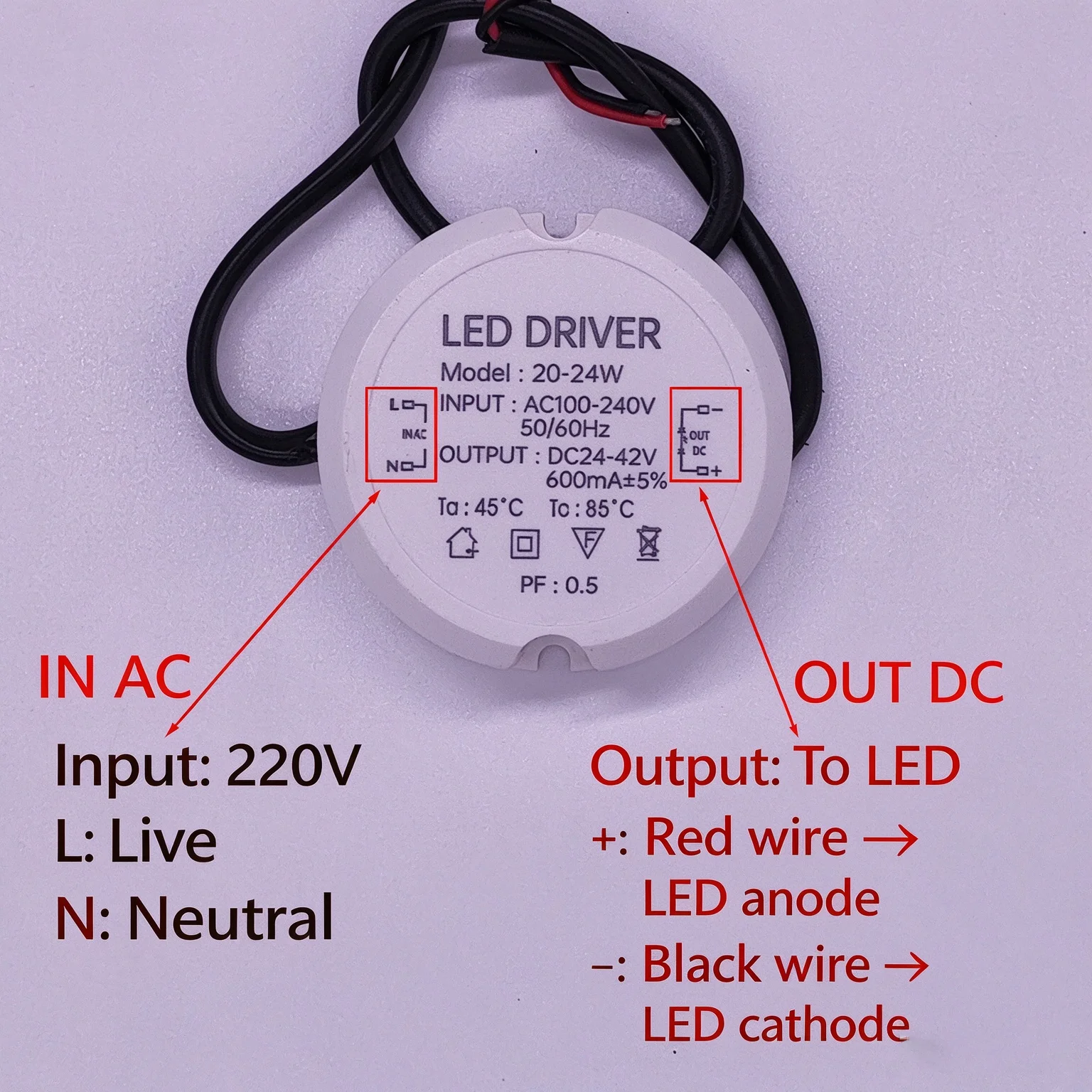 Circular LED Driver 24-42V Output 7W 8-12W 15W 18W 20-24W 160mA 260mA 300mA 360mA 450mA 500mA 600mA Power supply Ceiling