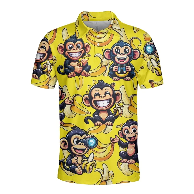 Hip Hop Hawaiian Monkey 3D Print Polo Shirts For Men Clothes Harajuku Fashion Short Sleeve Funny Animal Lapel Polo Shirt Tops