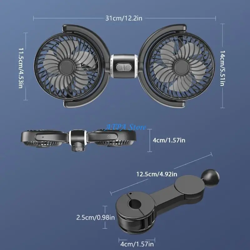 U13C Quiet Double Head Car Fan with Adjustable Speed & Direction for Cooling Comfort