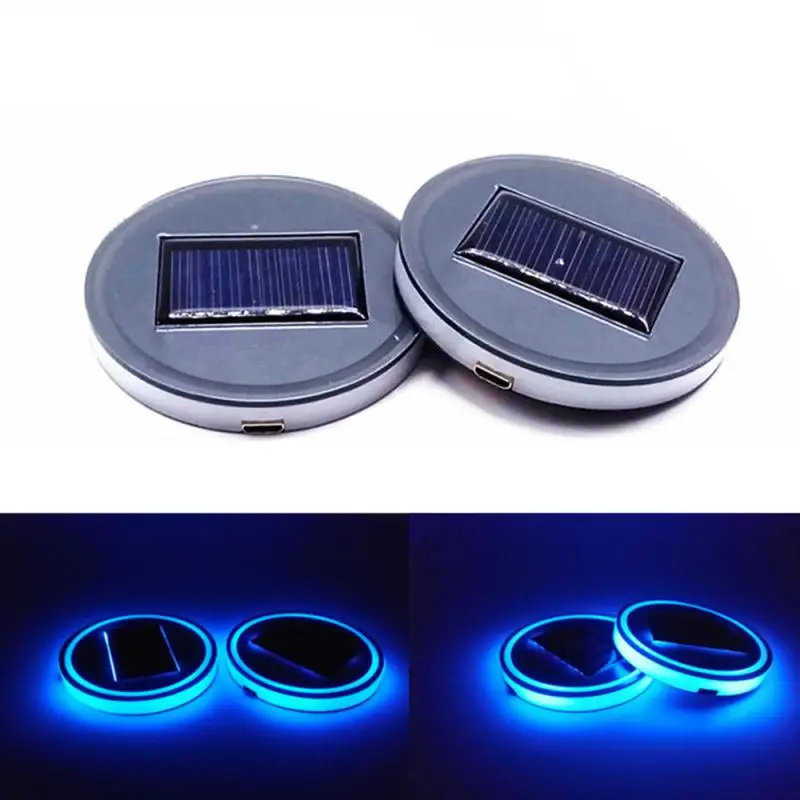 LED 1-4Pcs Waterproof Car Coaster Light Red Blue Green Solar Luminescent Cup Pad Mat IP67 Car Decor Non-slip Bottle Holder Coast