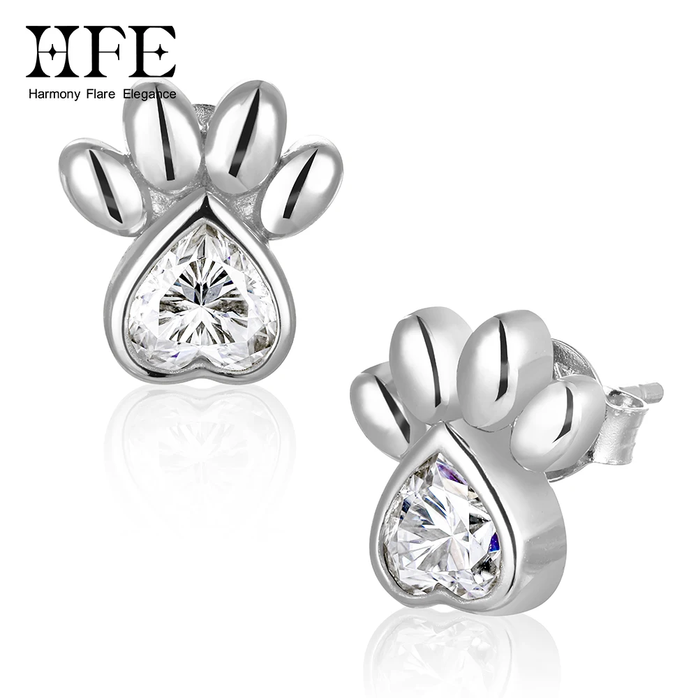 HFE 5*5mm Heart Cut Moissanite Stud Earrings for Women Cute Puppy Paw Print Deign S925 Silver Hypoallergenic Studs Jewelry Gifts