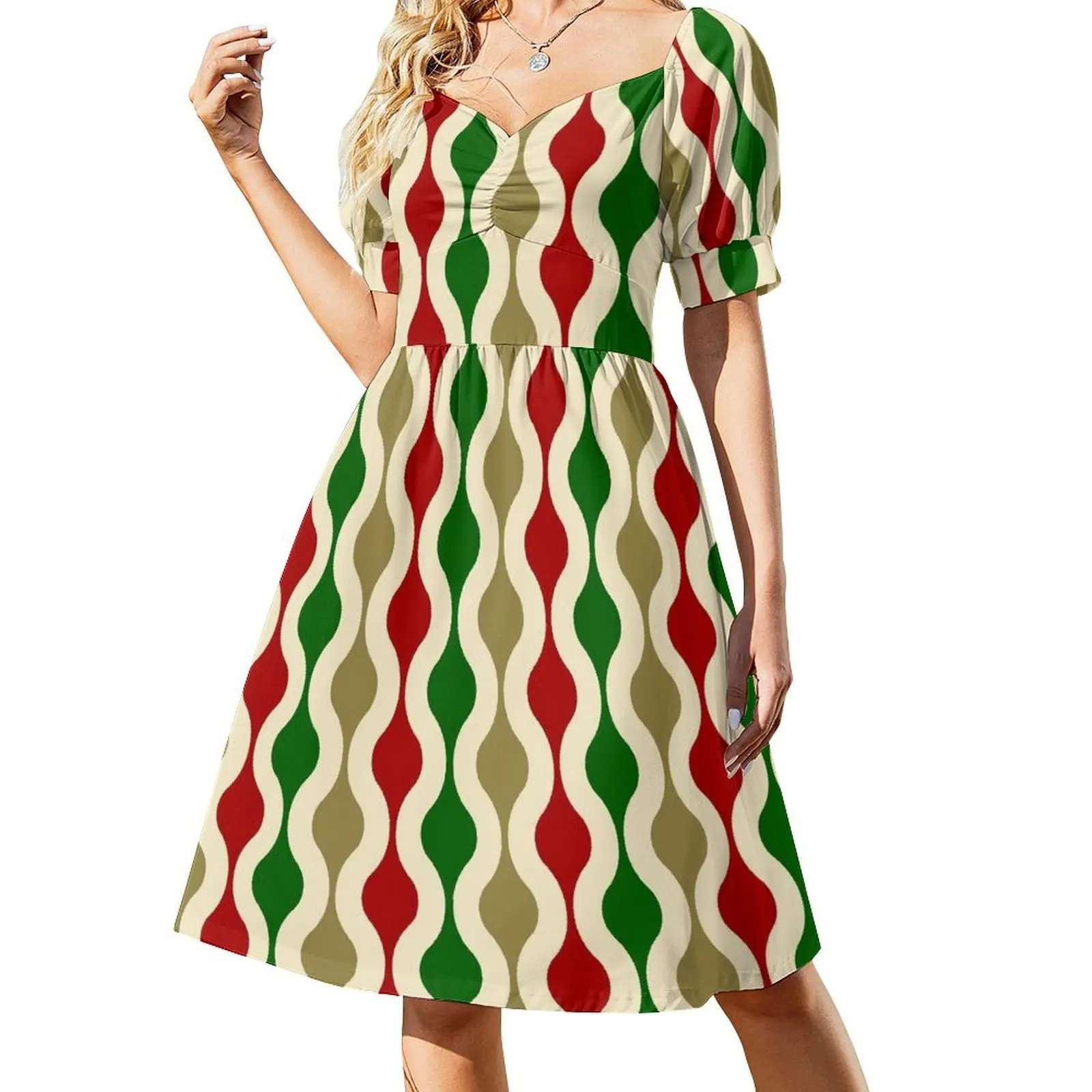 

Groovy 70's pattern Christmas colors Short Sleeved Dress clothing women summer 2025 dress for women 2025 women dresses Dress