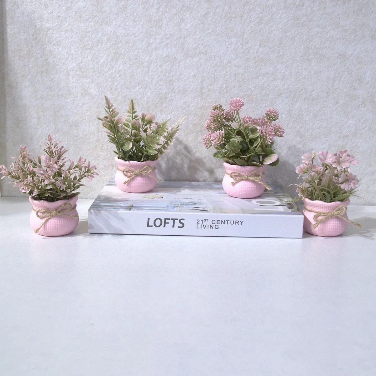 Mini plantas artificiales en macetas de flores de la serie rosa, decoración del hogar, oficina/escritorio/mesa de comedor/plantas de simulación de decoración de lavabo, 1 ud.