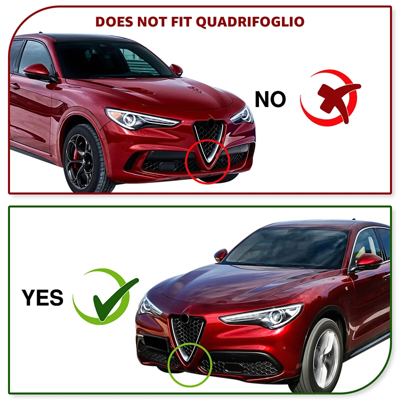 غطاء رادار بمستشعر ممتص الصدمات ACC لسيارة ألفا روميو ستيلفيو 2016-2023 غطاء رادار أمامي أسود ملحقات السيارة 156126159 156114929 #3