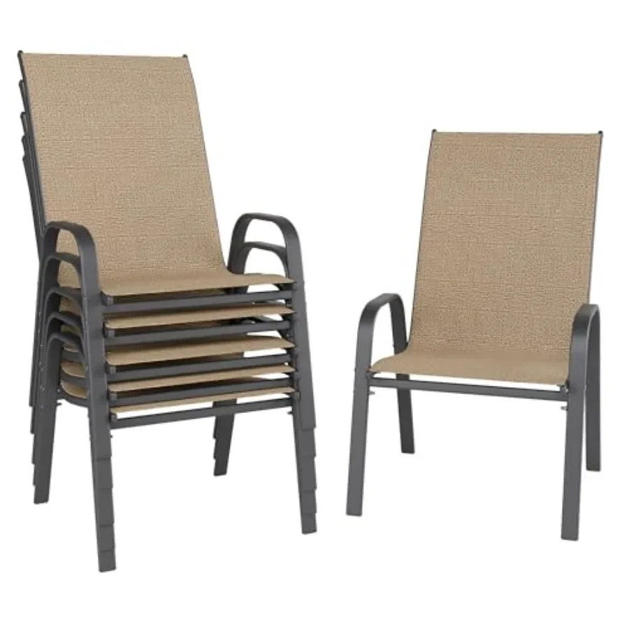 Patio Chairs Set of 6, Outdoor Dining Chairs Stackable for All Weather, Breathable Metal Modern Outside Furniture Chair for Poo