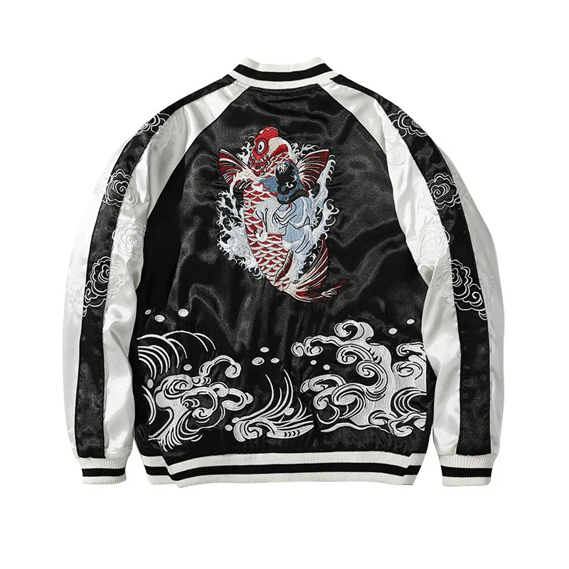 سترة بيسبول مطرزة على شكل سمكة كوي للرجال لربيع وخريف ملابس خروج يابانية Sukajan سترات تذكارية للجنسين معاطف اسكواش #6
