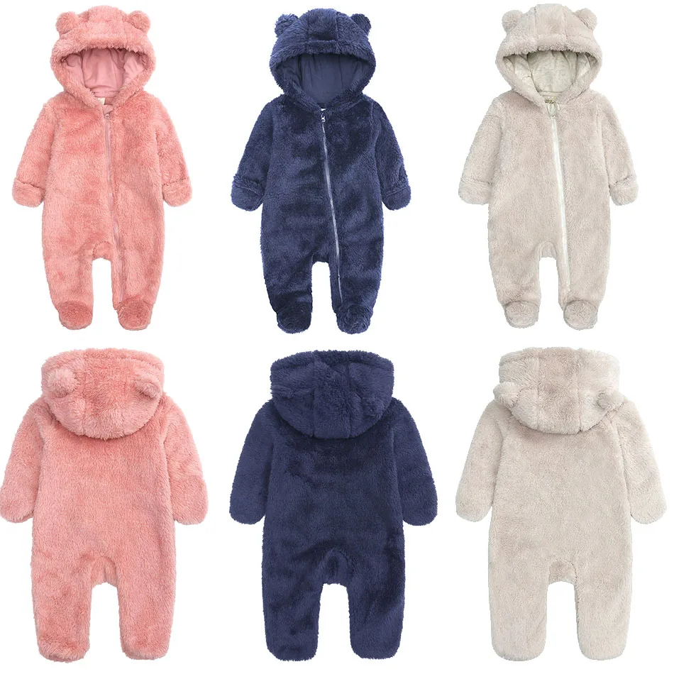 

Baby Romper Infant Winter Bunting Outfit Boy Girl Fleece Sleeper Toddler Hooded Blue Pink Gray Onesie Long Sleeve Bear Jumpsuit