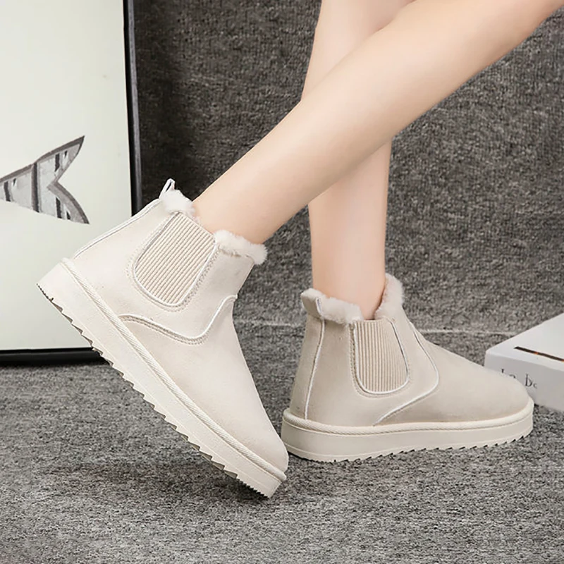 

Snow Boots Women's Winter Thick Warm Flat Chelsea Ankle Boots 2021 New Fashion Woman Slip on Cotton Shoes Botines Botas De Mujer