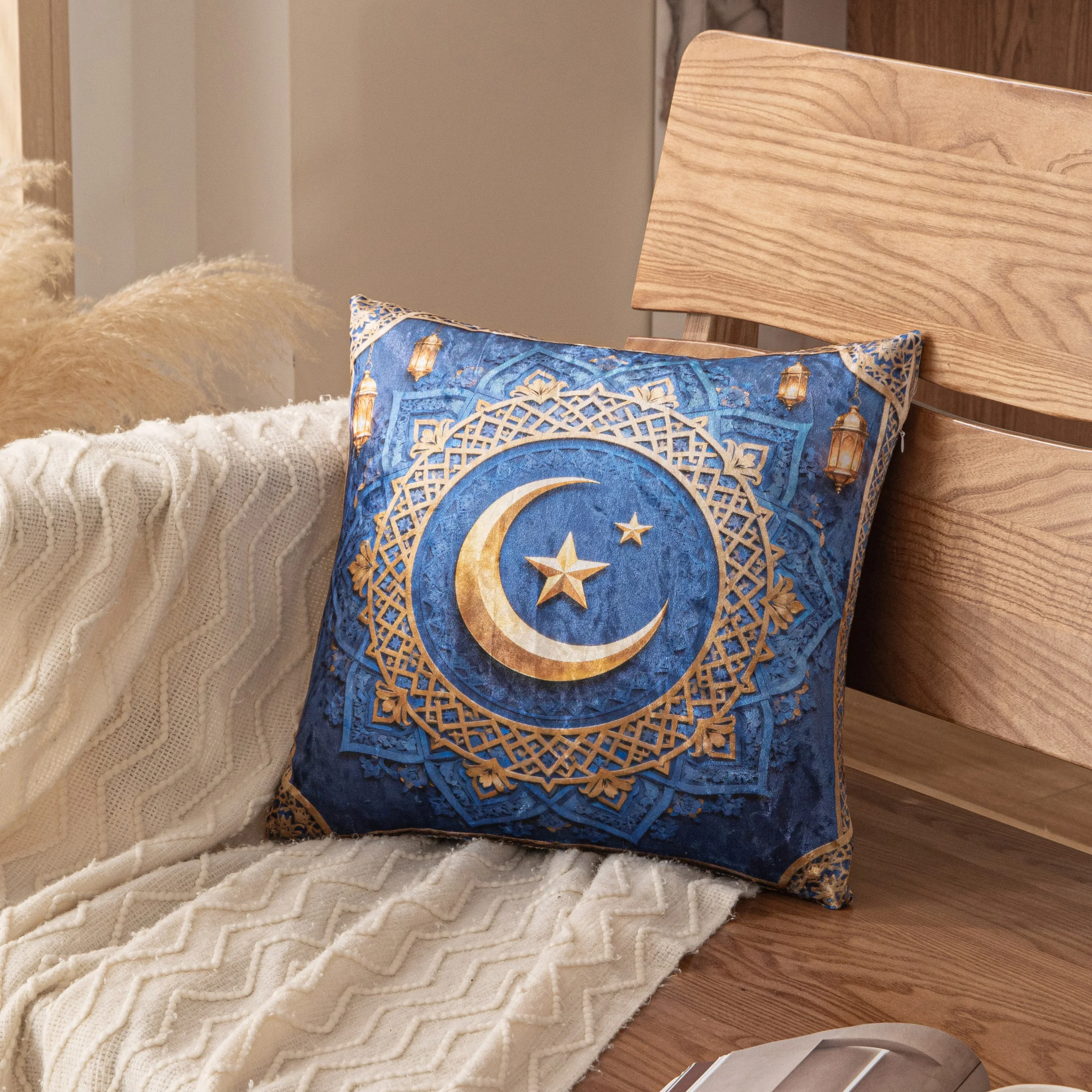 

1pc Star and moon pattern gold diamond velvet pillow-case, square and detachable for washing, with no filling inside
