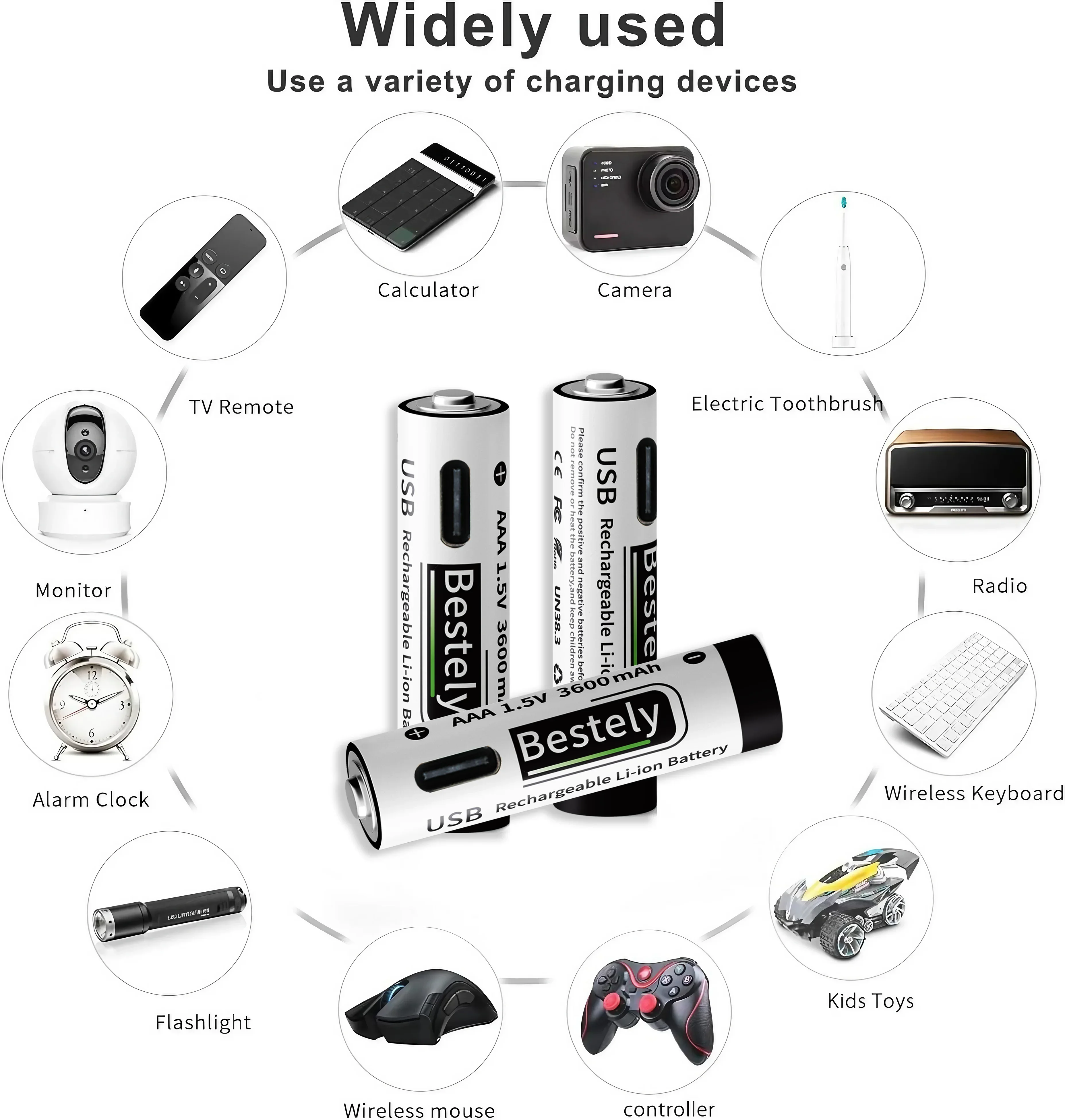 2025 جديد AAA 1.5 فولت 3600 مللي أمبير بطاريات ليثيوم أيون قابلة للشحن بطارية ليثيوم أيون عالية السعة 2000 دورة زمنية مع كابل USB-C مجاني #6