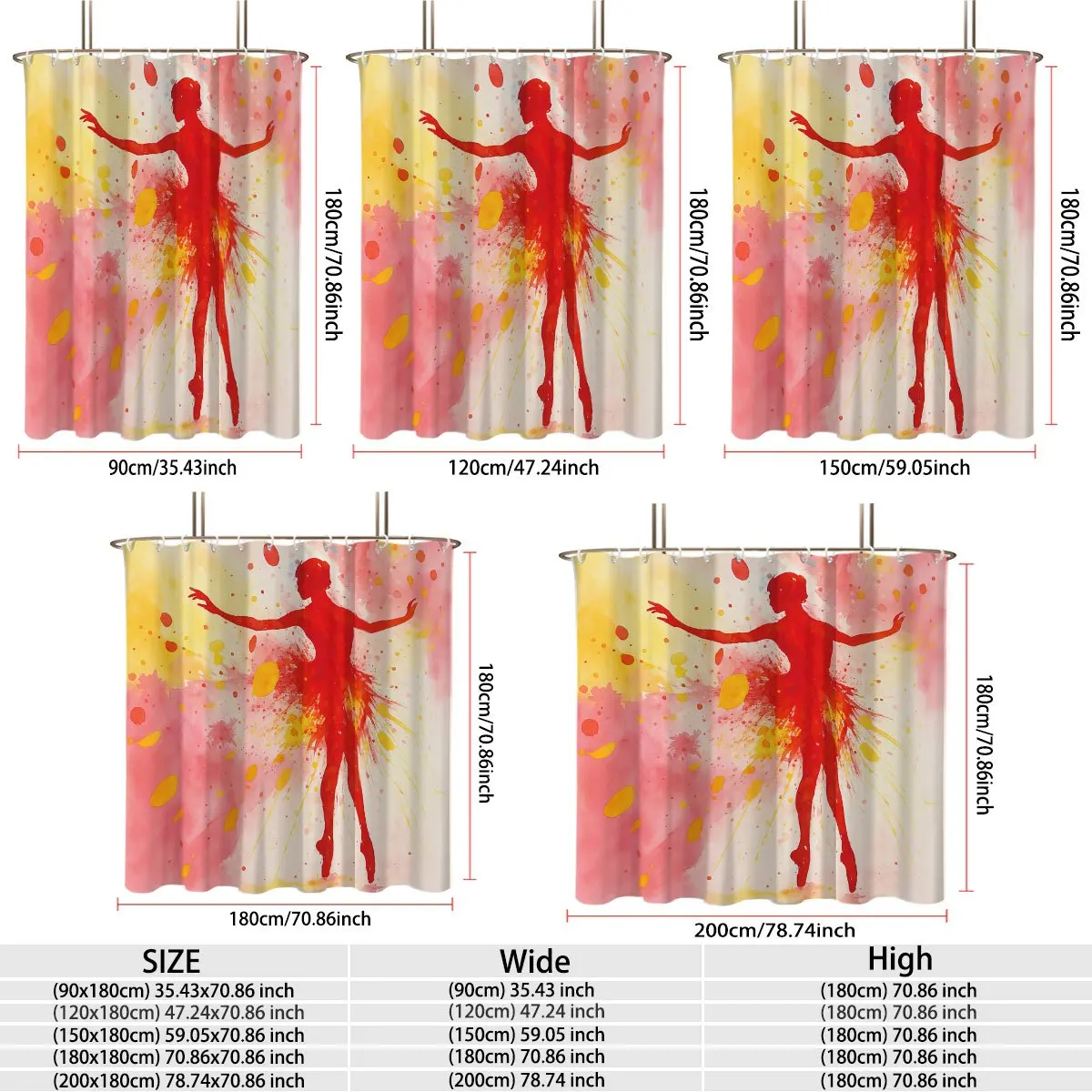 Abstract Watercolor Red Yellow Pink Dancer Shower Curtain Modern Artistic Boho Bathroom Decor Waterproof Curtain 180x180cm
