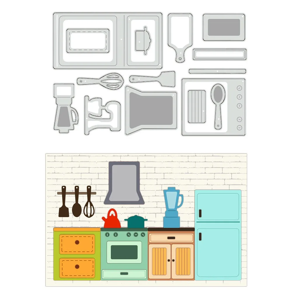 Kitchen Theme Metal Cutting Dies Refrigerator Kitchenware Embossing Stencil Template for DIY Crafts Scrapbook ​Photo Album Decor