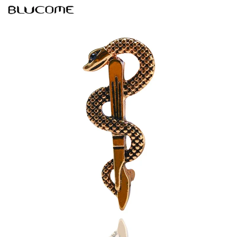 Blucome Newest Snake On Wooden Dowel Shape Brooches for Sports Women Men Kids Corsage Scarf Pins Brooch Accessories