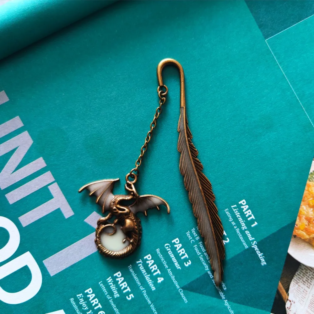 Gifts Metal Luminous Feather Bookmarks Creative Multifunctional Dragon Book Marks Cute 3D Stationery