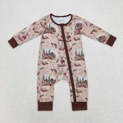 Wholesale Newborn Coverall Bodysuit Brown Jumpsuit Baby Boy Zipper Long Sleeves Deer turkey duck Romper Kids Toddler One-piece