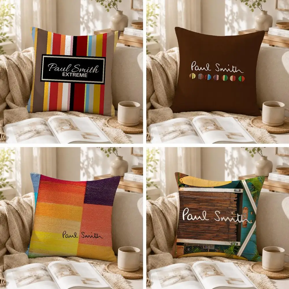 P-Paul S-Smith Luxury Fashion Cushion Cover Natural Linen Organic Fabric Double-Sided Printing Sofa Home Decor Gift Pillow Case