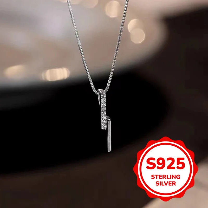 

S925 sterling silver geometric necklace for women simple classic fashion light luxury elegant trend daily life retro