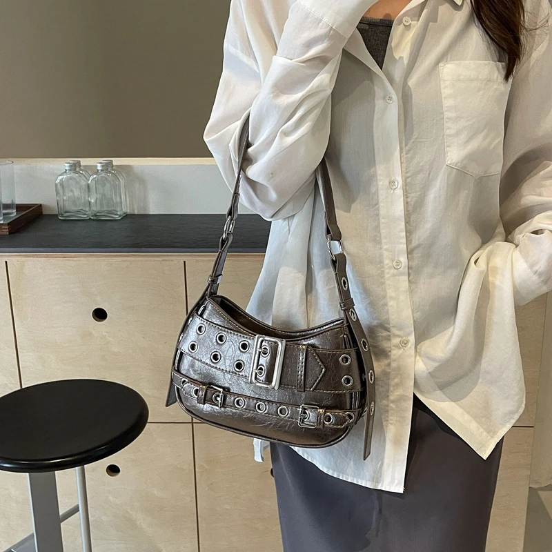 Leftside cinto fivela axilas sacos para as mulheres 2024 y2k moda coreana couro feminino ombro crossbody bolsa bolsas e bolsas