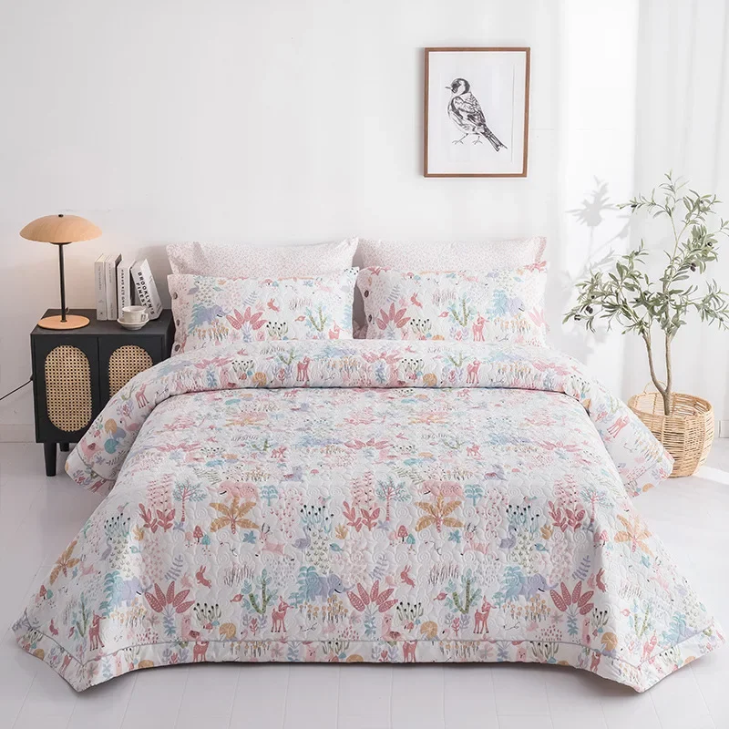 King Size Bedsheet Printed Kantha Duvet Cover , Winter Quilted Plain Bed Quilt Microfiber Comforter Cotton Bedspread Set