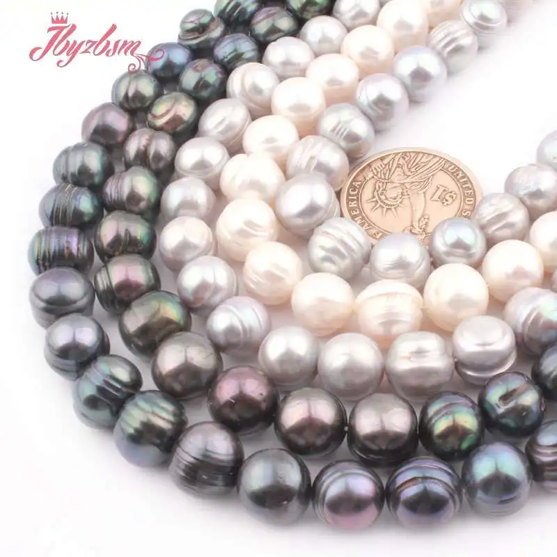 

11-12mm Elegant Nearround White Black Naural Freshwater Pearl Beads 15 inches for DIY Necklace Bracelet Earring Jewelry Making