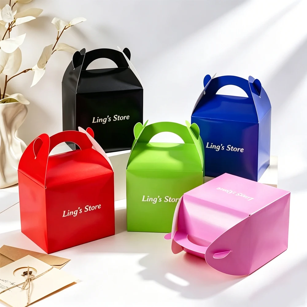 50/100 Stück Personalisierte Logo-Geschenktüten 14x11x12,5cm mit Papiergriff für Schmuck, Kuchen, Brot, DIY-Boxen, Hochzeitsgeschenke, Süßigkeiten-Handtaschen – Detail 3