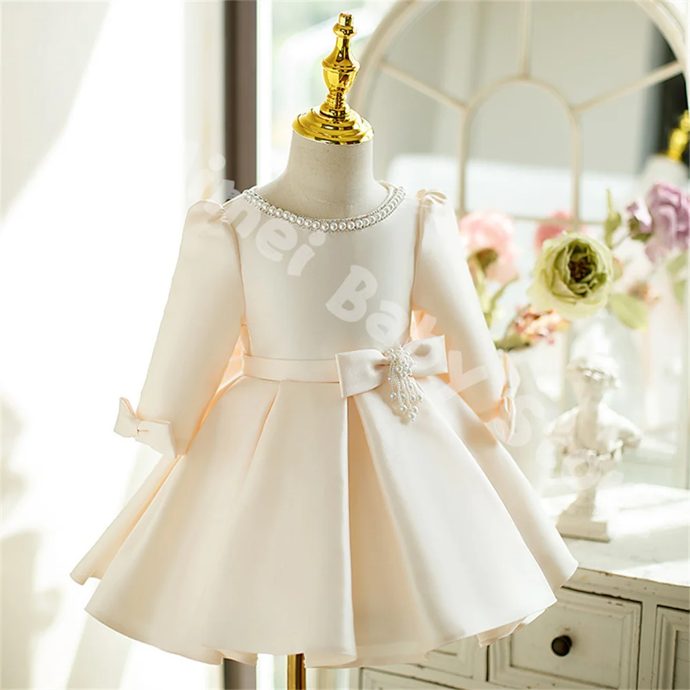 Girl Party Dresses Beaded Princess 1st Birthday Baby Baptism Dress Long Sleeve Prom Gowns Baby Girl Dress For Party And Wedding