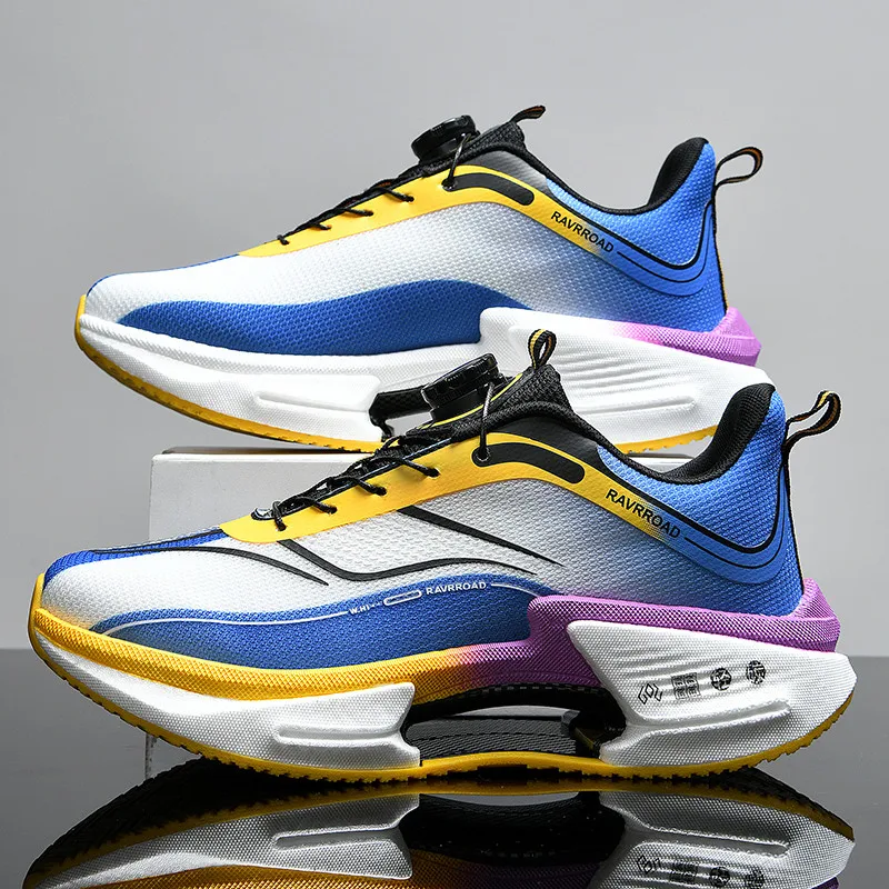 

Mens Sports Running Shoes Rotating Knob Hollow Support Wear-resistant Breathable Tennis Shoes Mesh Comfortable Sneakers Man