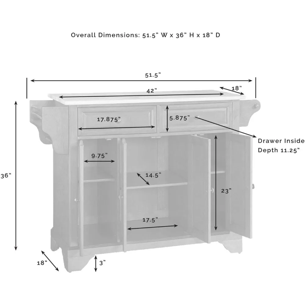 Granite Top Full Size Kitchen Island/Cart White/Black, Floor Mountable and Raised Panel Door Style Including Shelves