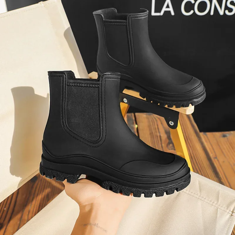 Botas de lluvia impermeables para mujer, zapatos de goma antideslizantes, estilo Chelsea, para exteriores, pesca, jardín