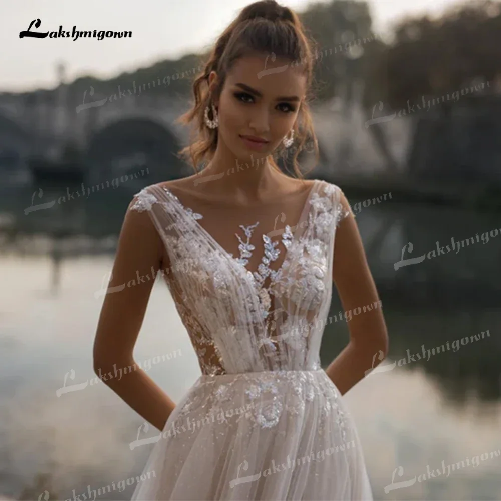 Lakshmigown Luxury Wedding Dress  Sleeveless Bohemian A line Gown Plus Size Bride Beach Wedding Gown Train vestidos de novia Cus