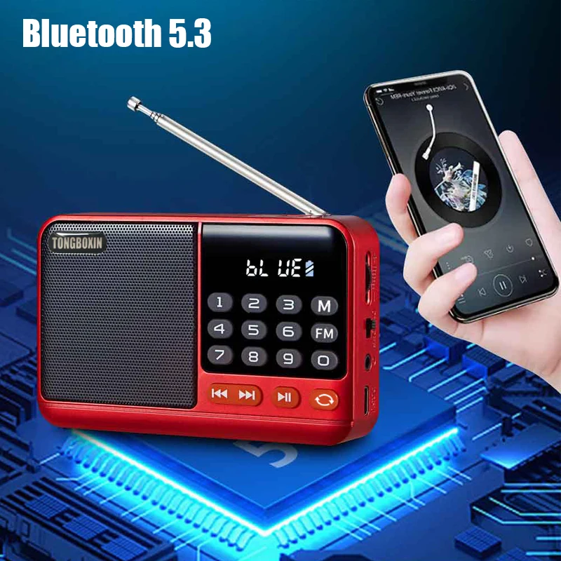 Mini Digital Pocket Radio Wireless Bluetooth 5.3 Speaker FM 76~108MHZ TF USB MP3 Player With 18650 Rechargeable Lithium Battery