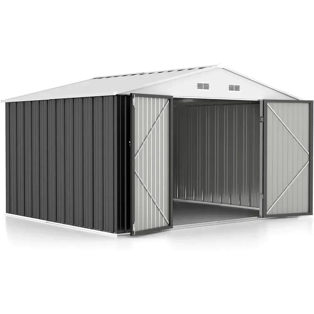 10' x 8' Outdoor Metal Storage Shed with Lockable Door - Waterproof, Ideal for Tools, Patio, Lawn (Gray)