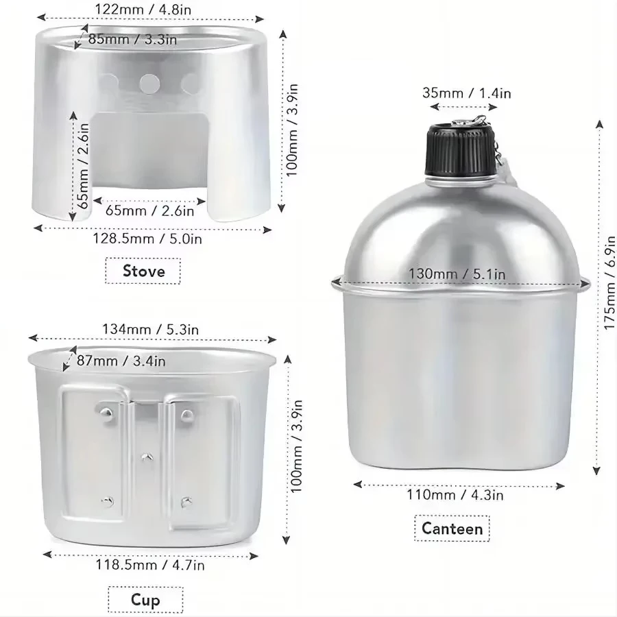 

TRALOW Aluminum Canteen Cookware Set Portable Outdoor Water Bottle with Cup Handle Pouch for Camping Hiking Survival Backpacking