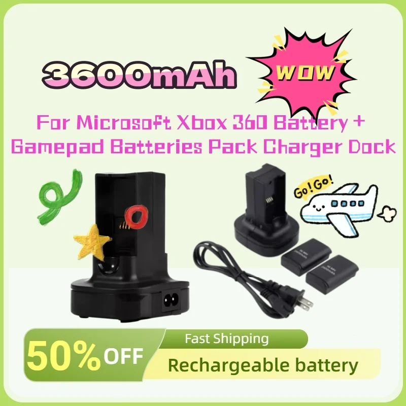 

In Stock 3.6Ah High-Performance NI-MH Rechargeable Battery for Microsoft Xbox 360 Battery + Gamepad Batteries Pack Charger Dock