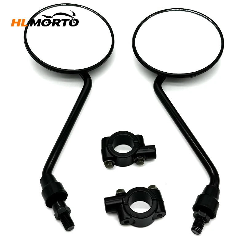 1 Pair Universal Motorcycle Rounded Side Back View Mirror With Mount Clamp Motorbike E-bike Scooter 10mm 8mm Rearview Mirrors