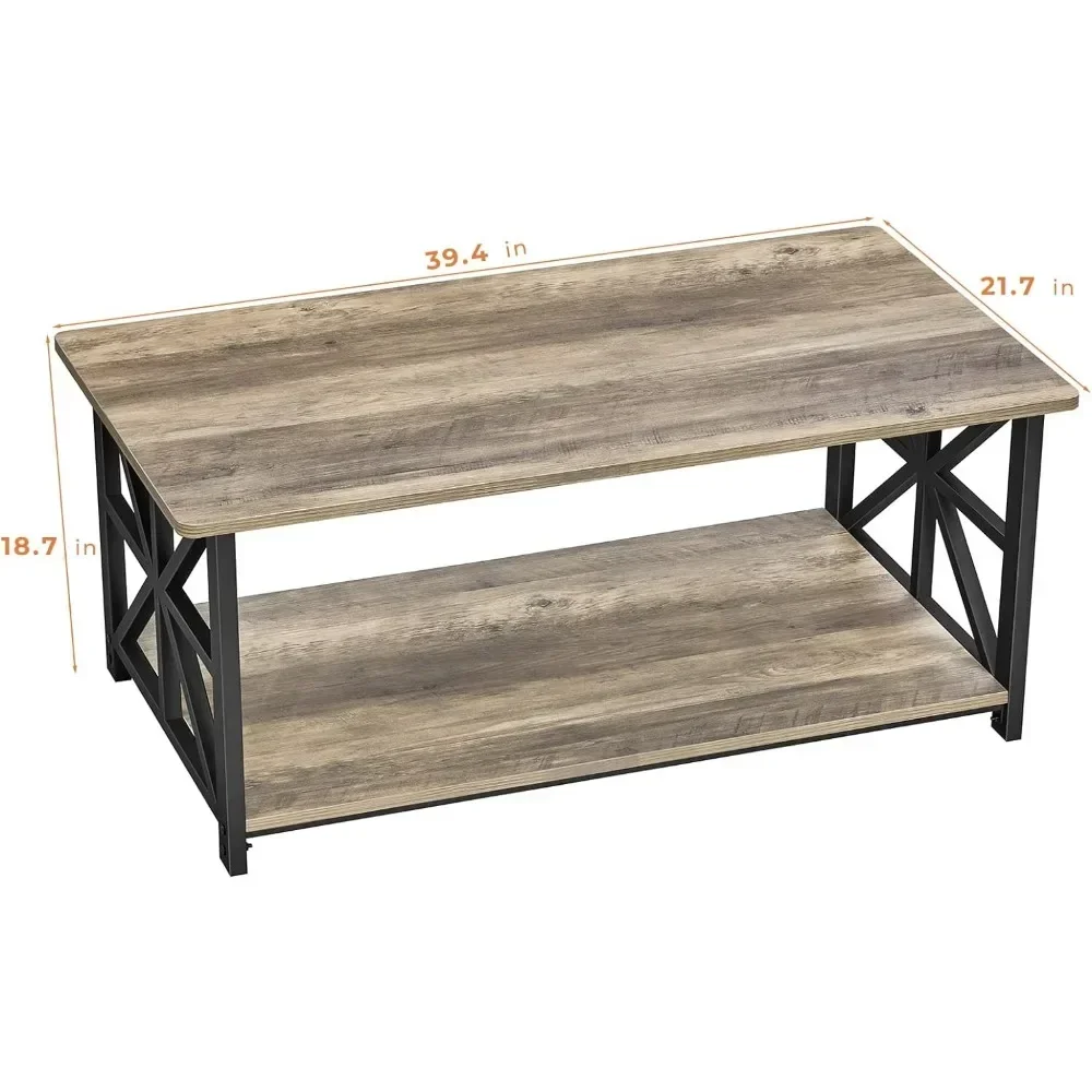 Y Coffee Table for Living Room with Round Corners Farmhouse Style Center Table with Storage Shelf 39 Inch Space Saving