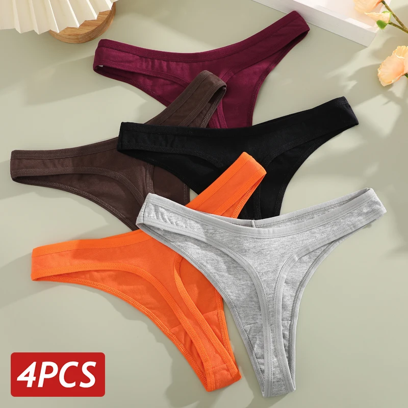 4PCS/Set Cotton Panties for Women Sexy Low Rise G-String Thongs Ultra-thi Seamless Panties Female No Trace Soft Basic Underwear