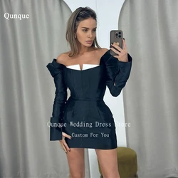 Qunque Fashion Prom Dresses Long Sleeves Satin Mini Cocktail Dress Sexy Night Event Gowns Special Occasion Dresses Customized