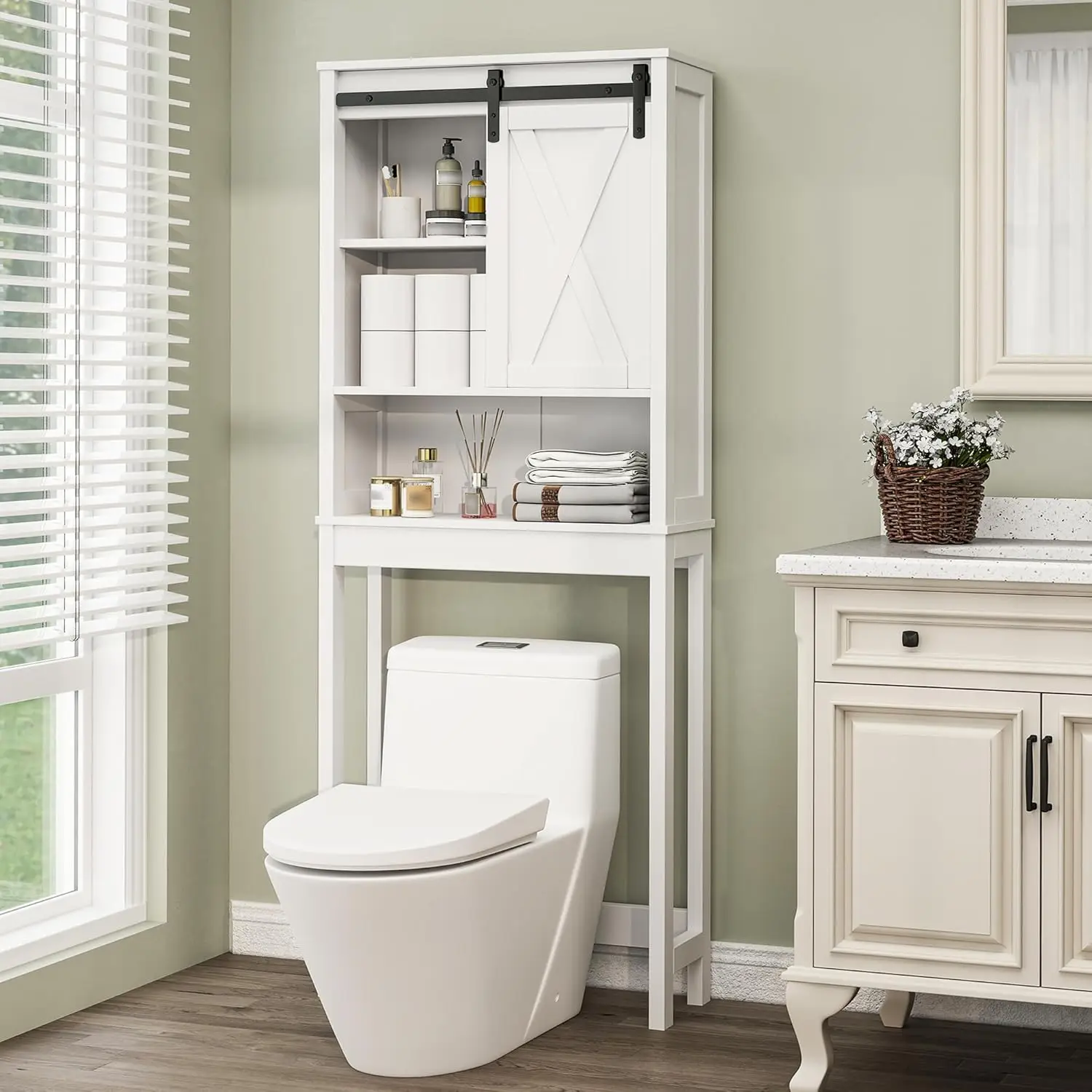 

Шкаф для хранения над унитазом с раздвижными дверцами, регулируемыми полками, экономия пространства, для ванной, белый, на заказ