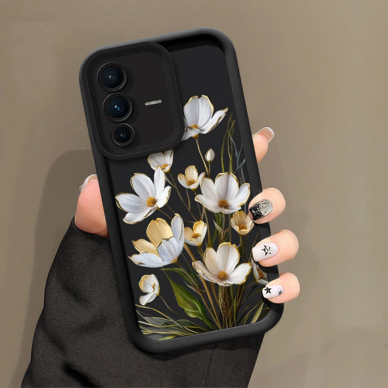 Etui na telefon z ochroną obiektywu aparatu dla Vivo X100 Pro X100S X80 Pro X70 X200 FE X90S X90, modne, z motywem kwiatowym, odporne na wstrząsy.