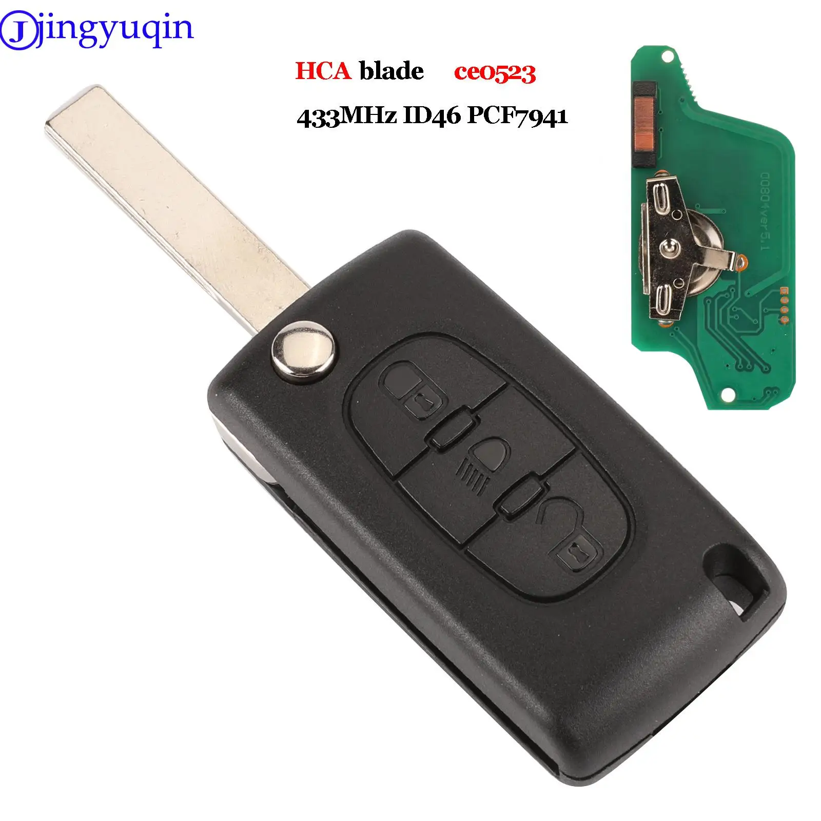 Jingyuqin ce0523 ce0536 chave ask/fsk 433mhz id46, para citroen c2 c3 c4 c5 c6 c8, lâmina va2/hu83