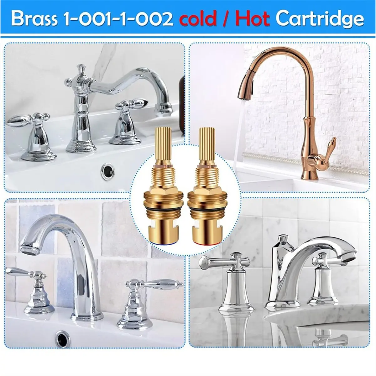 A74U Brass 1-001 & 1-002 Ceramic Valve-Cartridge Replacement Set, Hot/Cold Widespread Faucet-Cartridges