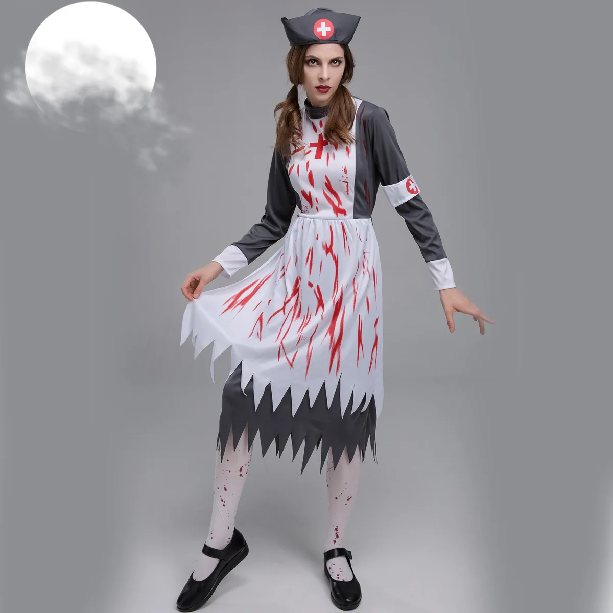 

Halloween Black Vampire Zombie Costume Apron Nun Priest Zombie Character Uniform Cosplay Stage Costume maid scary doctor dress