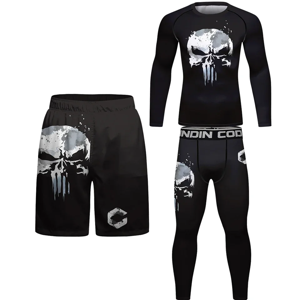 Conjunto de corrida de compressão dos homens esporte terno boxe treino mma shorts rashguard treinamento roupas esportivas ginásio treino roupas fitness