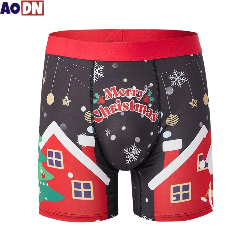 1/3Pcs/Set Christmas Print Men Boxer Shorts Breathable Ice Silk Boyshorts Elastic waistband Mens Underwear Male Christmas Gifts