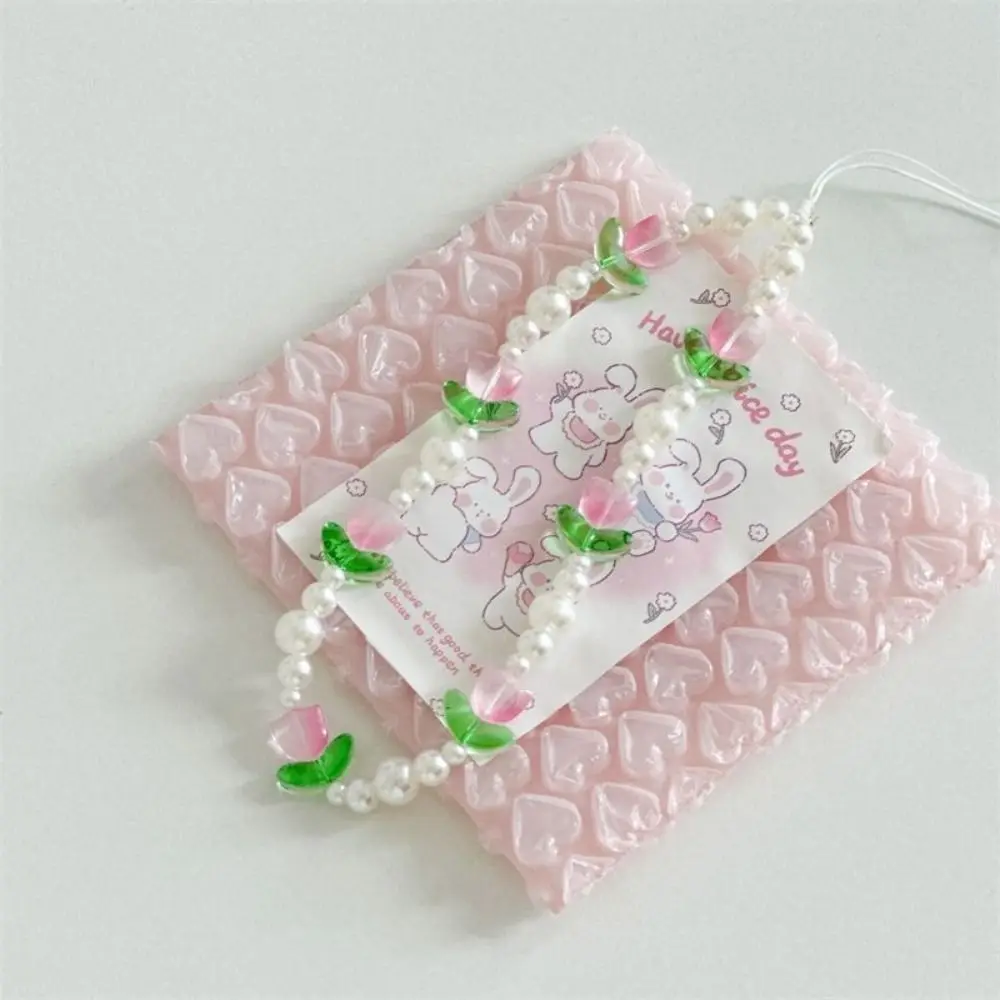 Pearl Bead Tulip Bead Phone Charm Strap Glass Flower Tulip Mobile Phone Chain Fashion Y2K Flowers Beaded Cellphone Strap