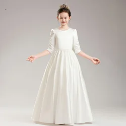 Elegant Flower Girls Dress First Communion Applique Satin Kids Wedding Party A-Line Princess Junior Bridesmaid Gowns