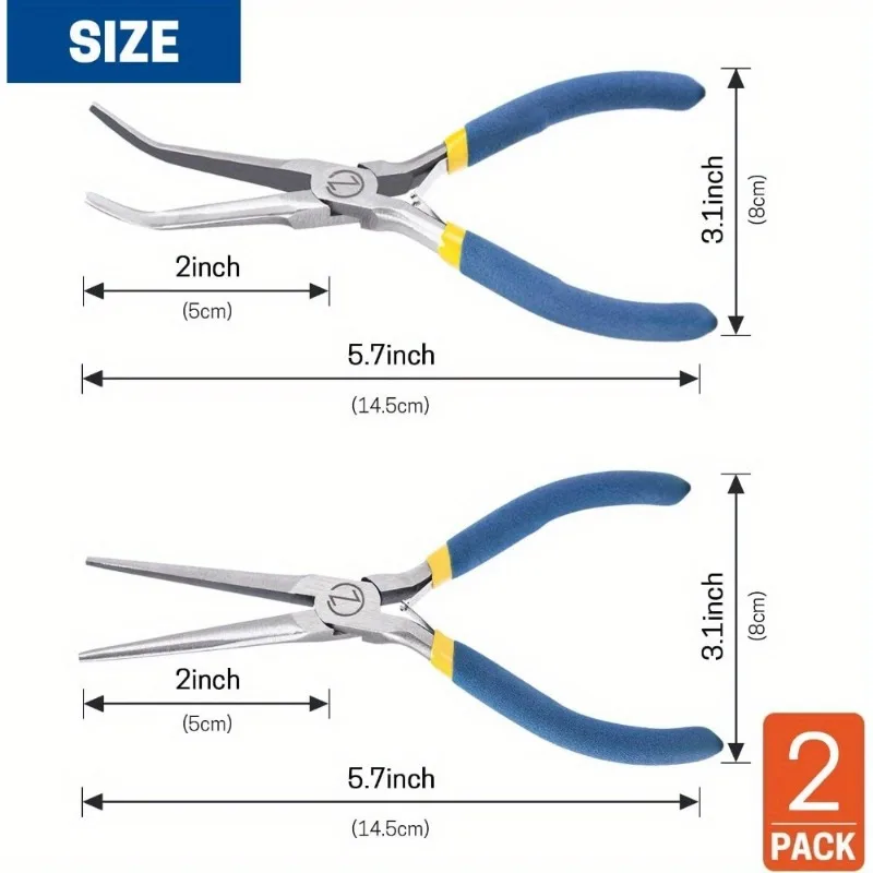 2pcs 6" Mini Needle Nose Pliers with Comfort Grip Handles Long Nose Pliers Set for Handmade Craft