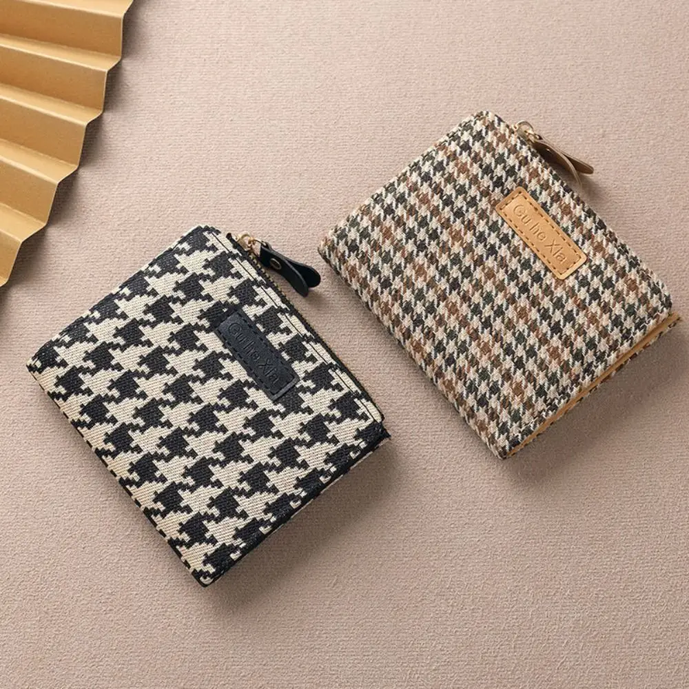 

Ins Multi-card Slot Houndstooth Short Wallet Zipper Korean Style PU Leather Card Bag Card Pocket Coin Purse Card Holder Women